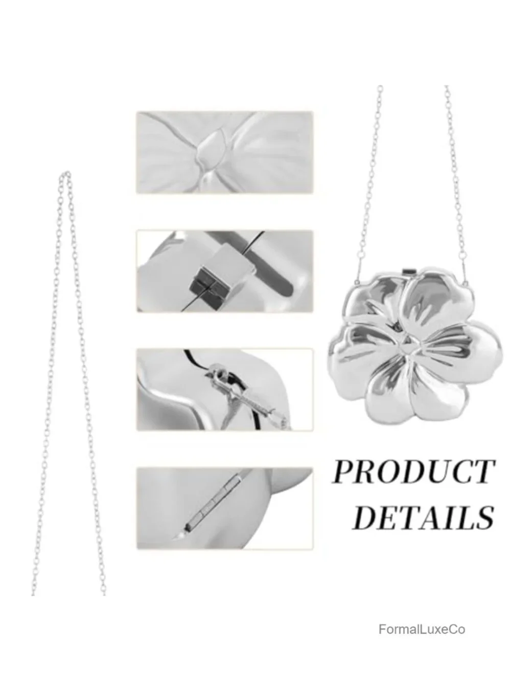 Acrylic Clutch Purse Floral Shape Metallic Handbag Evening Party Prom Sparkly